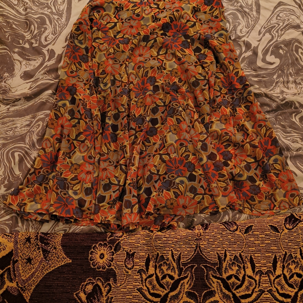 Emma James Floral Circle Skater Skirt in Orange, Blue and Green